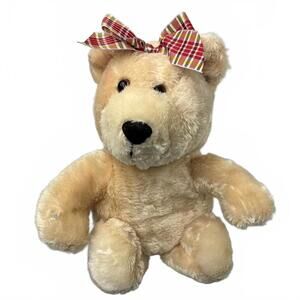 DanDee Plush Bear with Plaid Bow - Soft Collectible Stuffed Animal